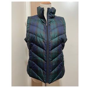 Lands' End Womens Down HyperDRY Plaid Print Full Zip Winter Puffer Vest S/P.